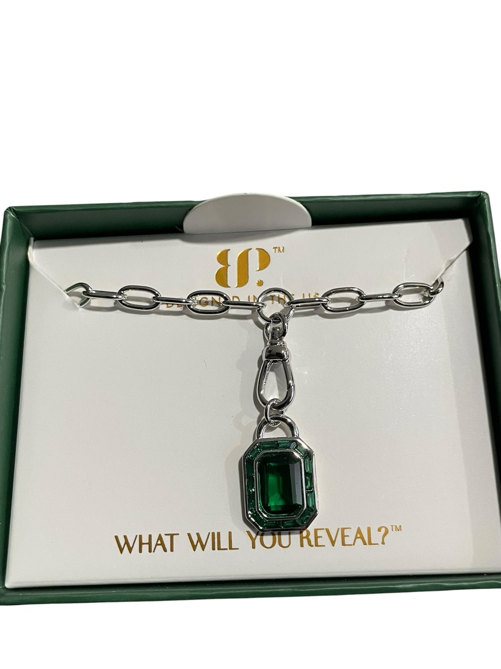 Bomb Party May Necklace NK68579 “Heirloom Perfection” Rhodium/Emerald - New